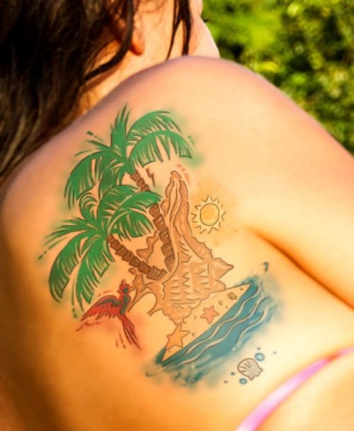 Girl Back Body Palm Tree Tattoo